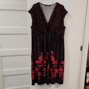 Penningtons Black Dress with Red Floral Design